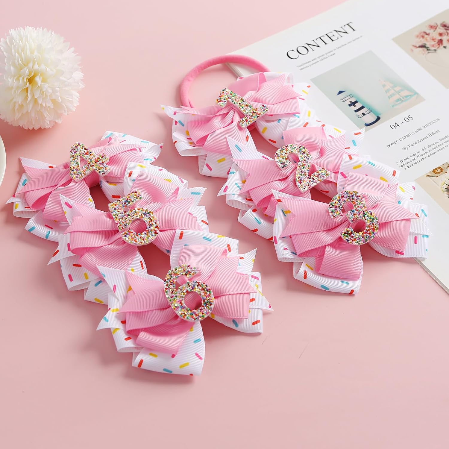 Fancheer 5th Birthday Hair Bow for Baby Girls Pink Ice Cream Accessory