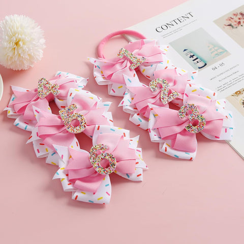 Fancheer 5th Birthday Hair Bow for Baby Girls Pink Ice Cream Accessory