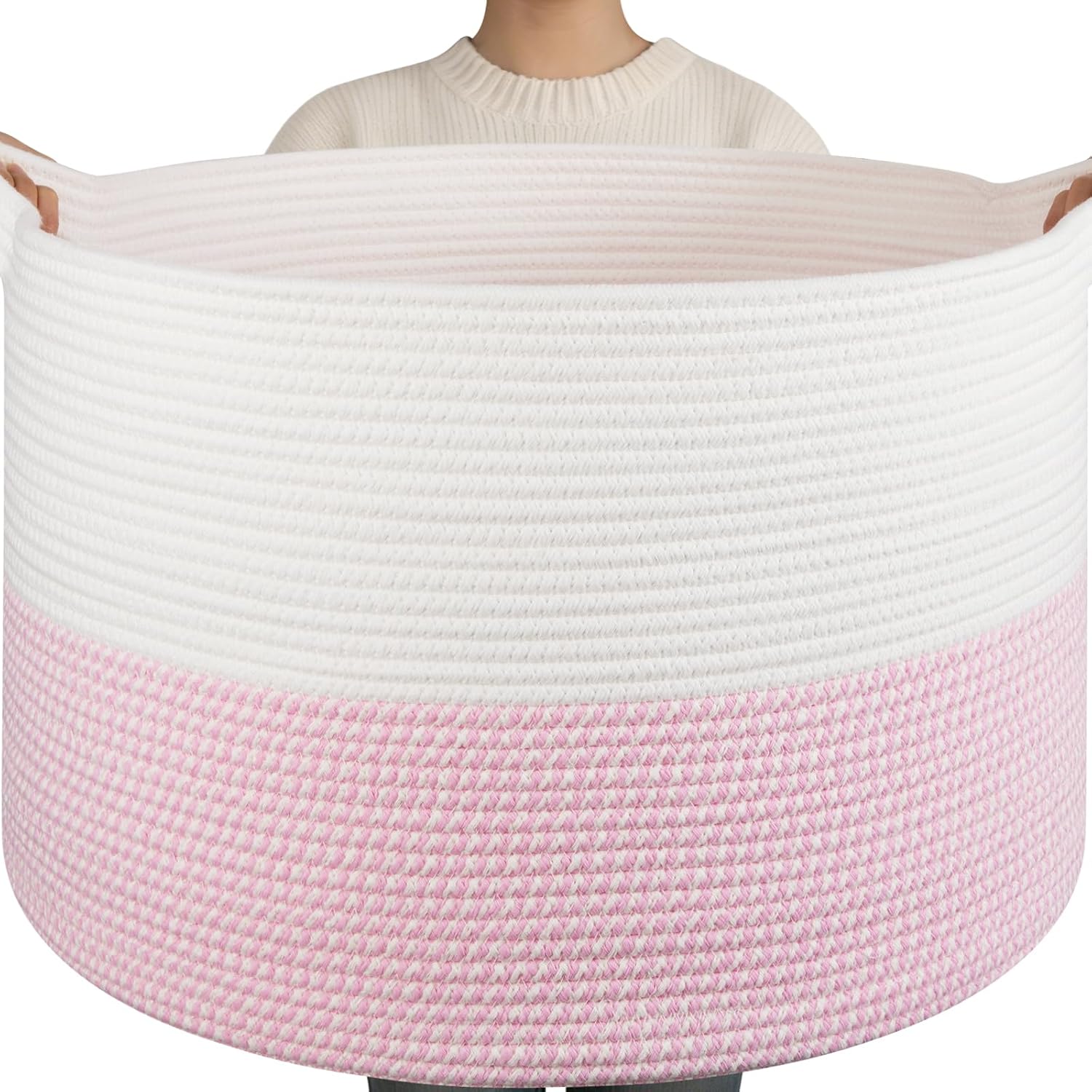 OIAHOMY 115L Extra Large Blanket Basket Living Room Laundry Basket Pink