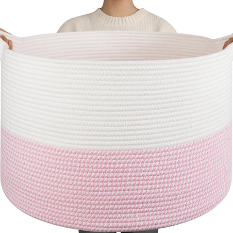 OIAHOMY 115L Extra Large Blanket Basket Living Room Laundry Basket Pink
