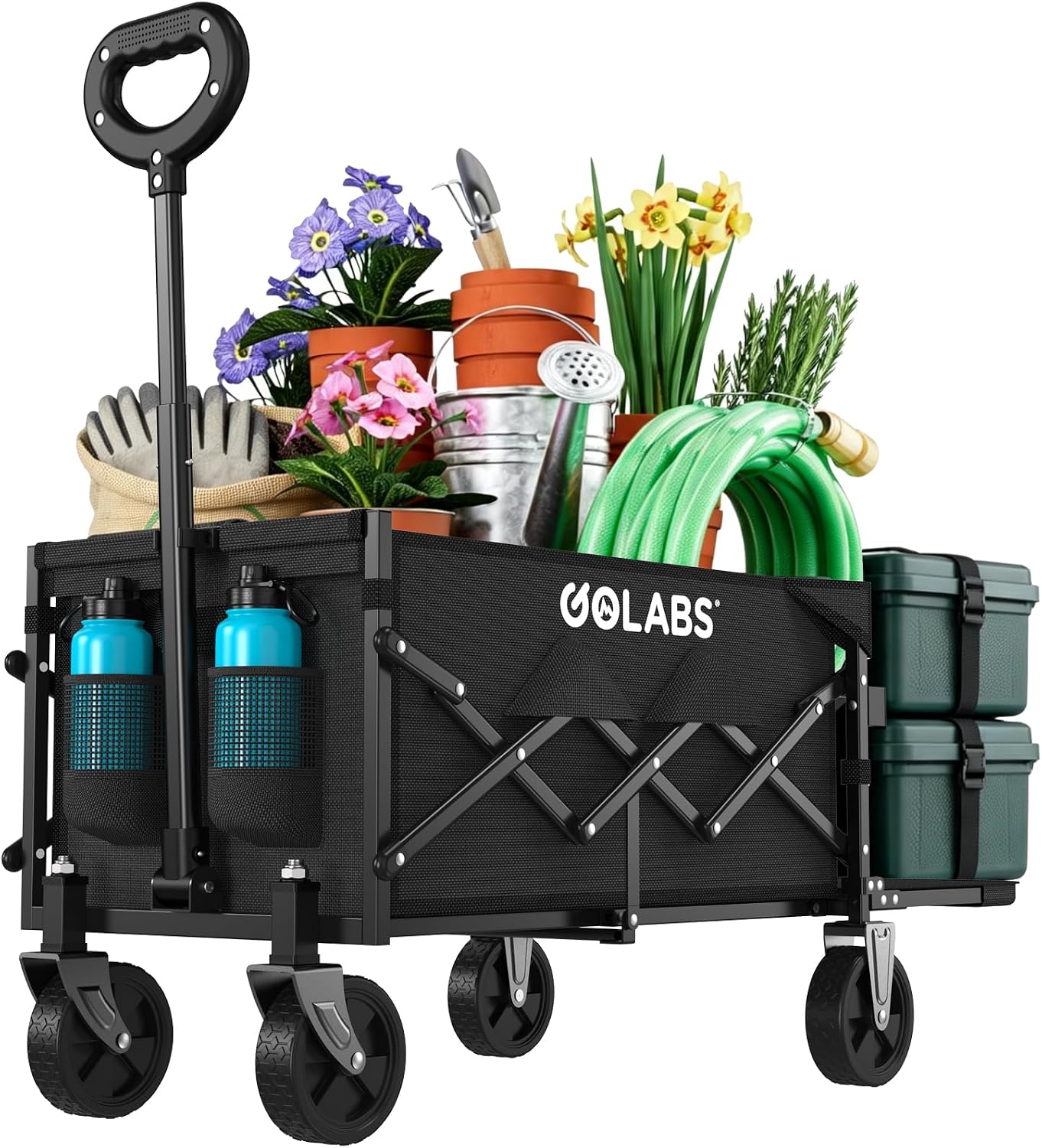 Golabs WA1 Collapsible Folding Wagon Cart, Max 220lb Load, Expands to 100L