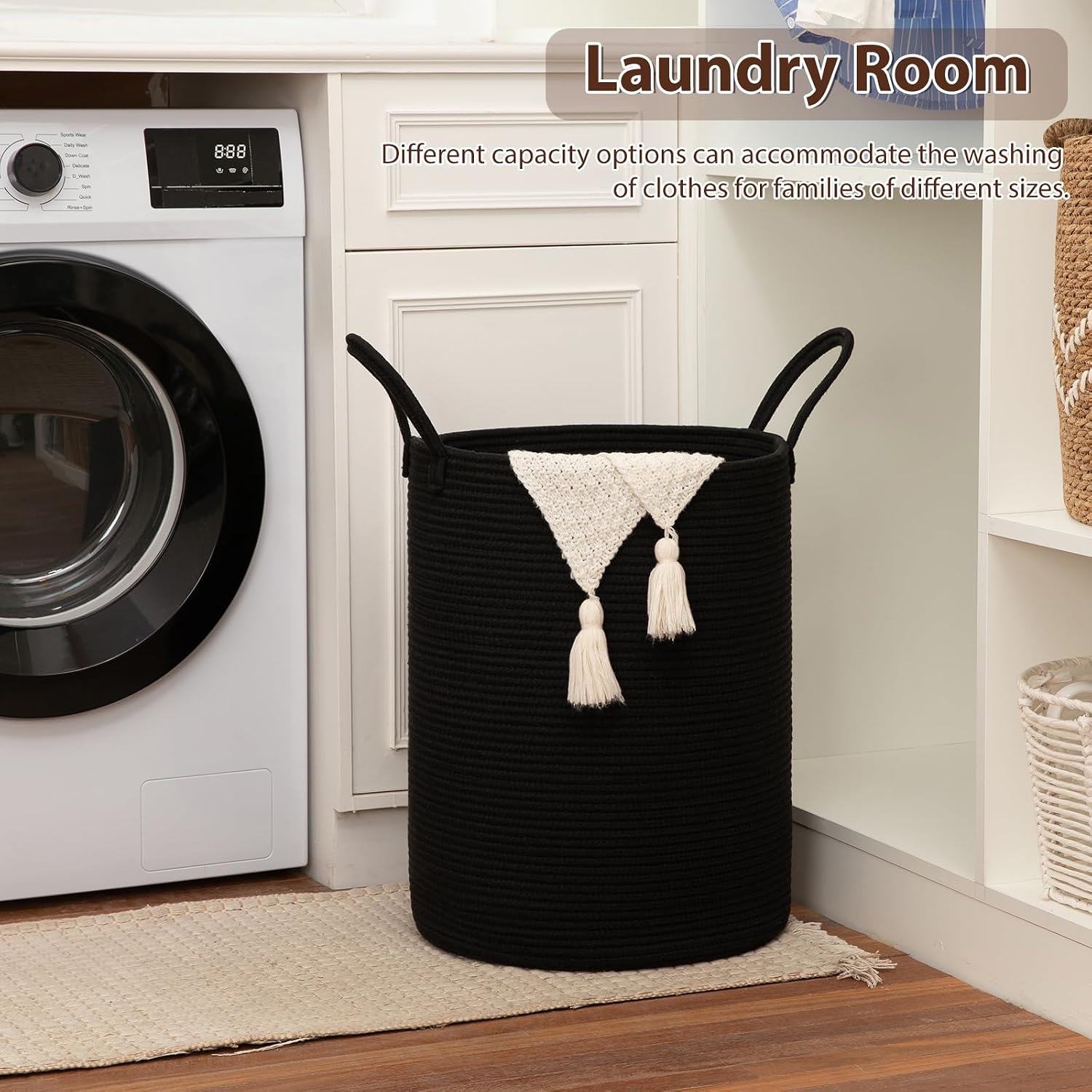 OIAHOMY 80L Nursery Hamper Laundry Basket Laundry Hamper Black