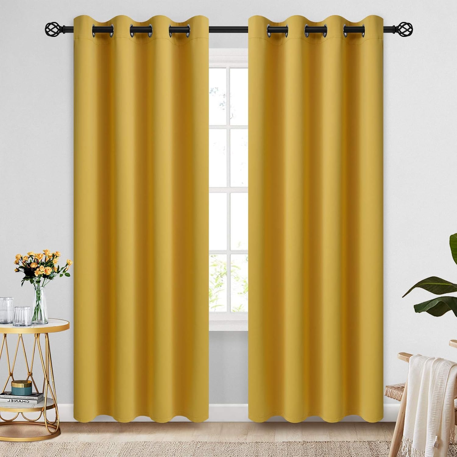 COSVIYA Grommet Room Darkening Yellow Curtains 84 inch Long for Bedroom