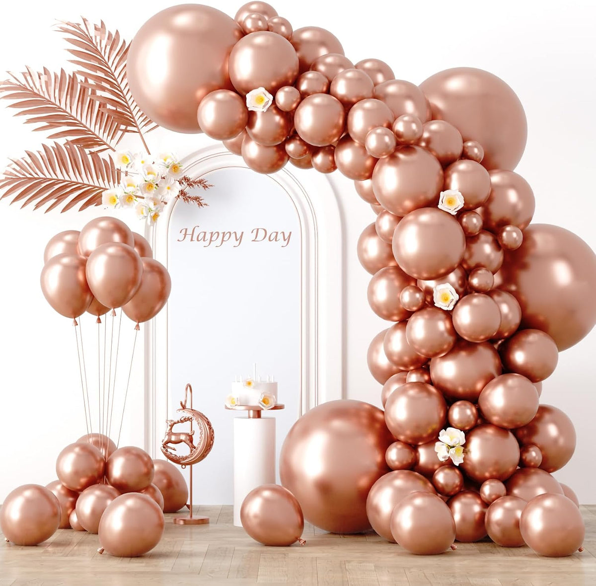 Voircoloria 130pcs Rose Gold Balloons Garland Arch Kit, 18 12 10 5 Inch