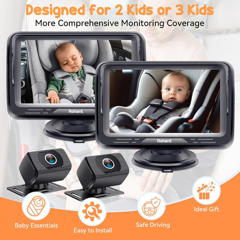 Rohent Baby Camera for Car 2 Pack: Dual HD 1080P Monitors with Night Vision