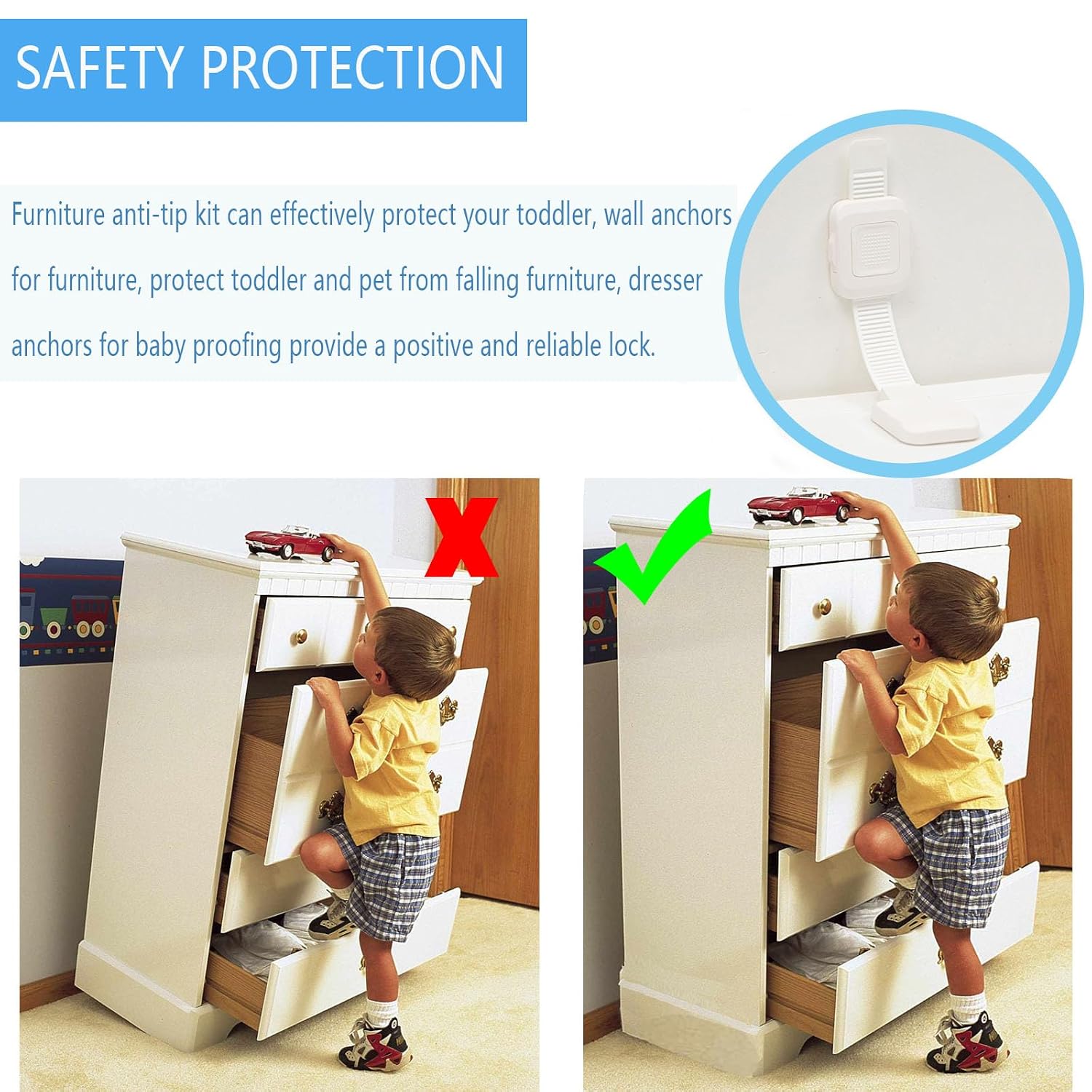 YEYA Upgraded No Drill Furniture Anchors for Baby Proofing, 2 Pack