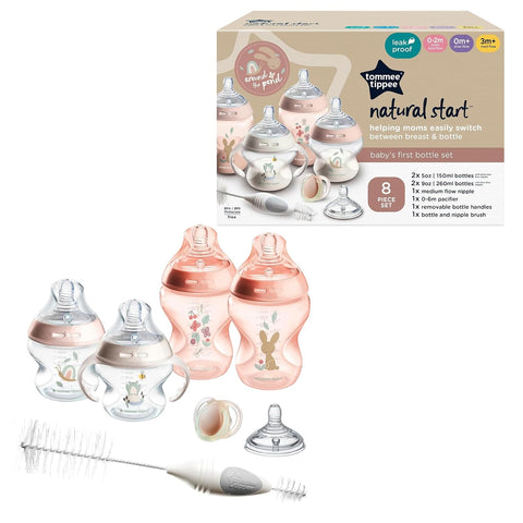 Tommee Tippee Natural Start Baby Bottle Set, 8 Pieces, 0m+, Pink