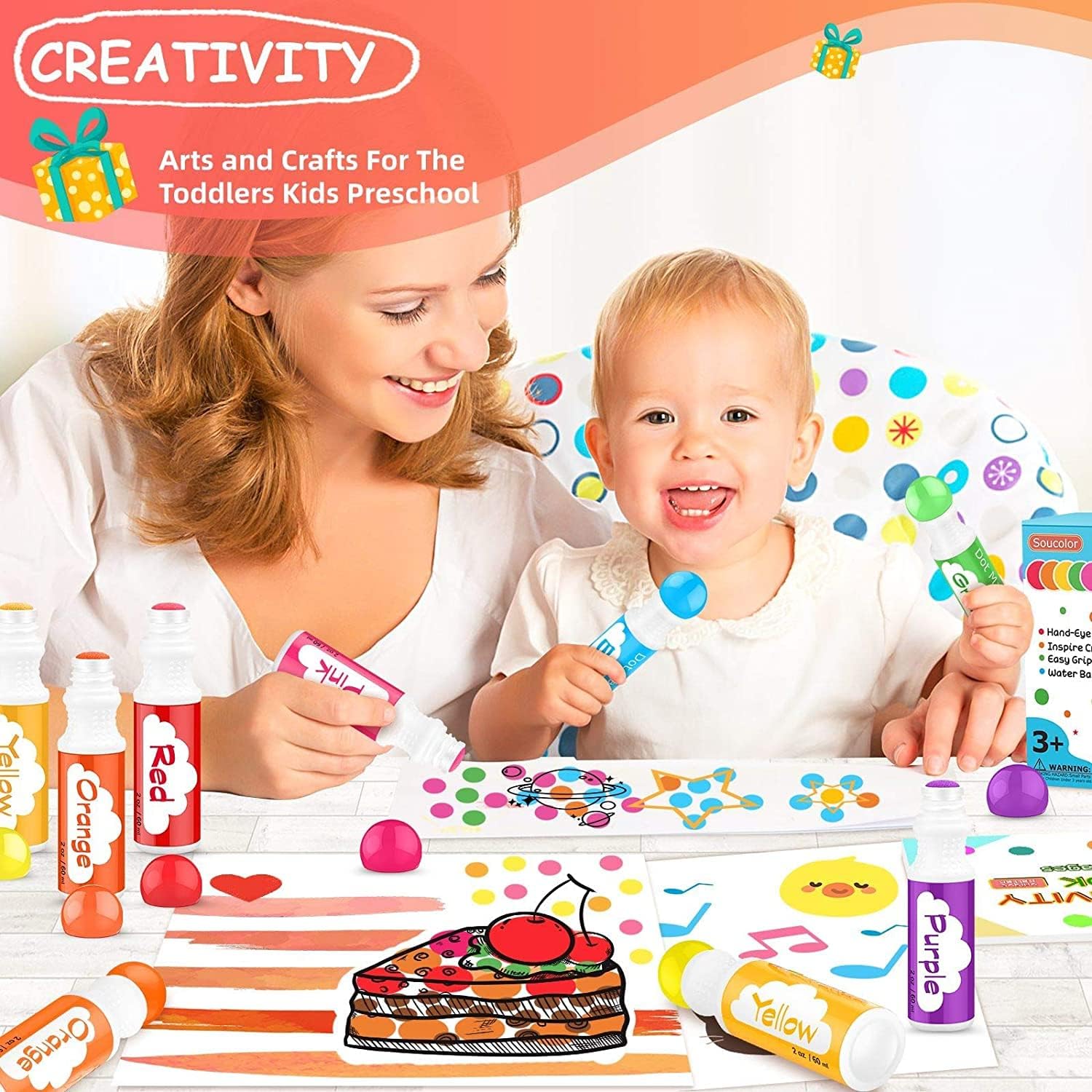 Dot Markers for Toddlers Kids, Bingo Daubers Washable Art Markers 8 Colors