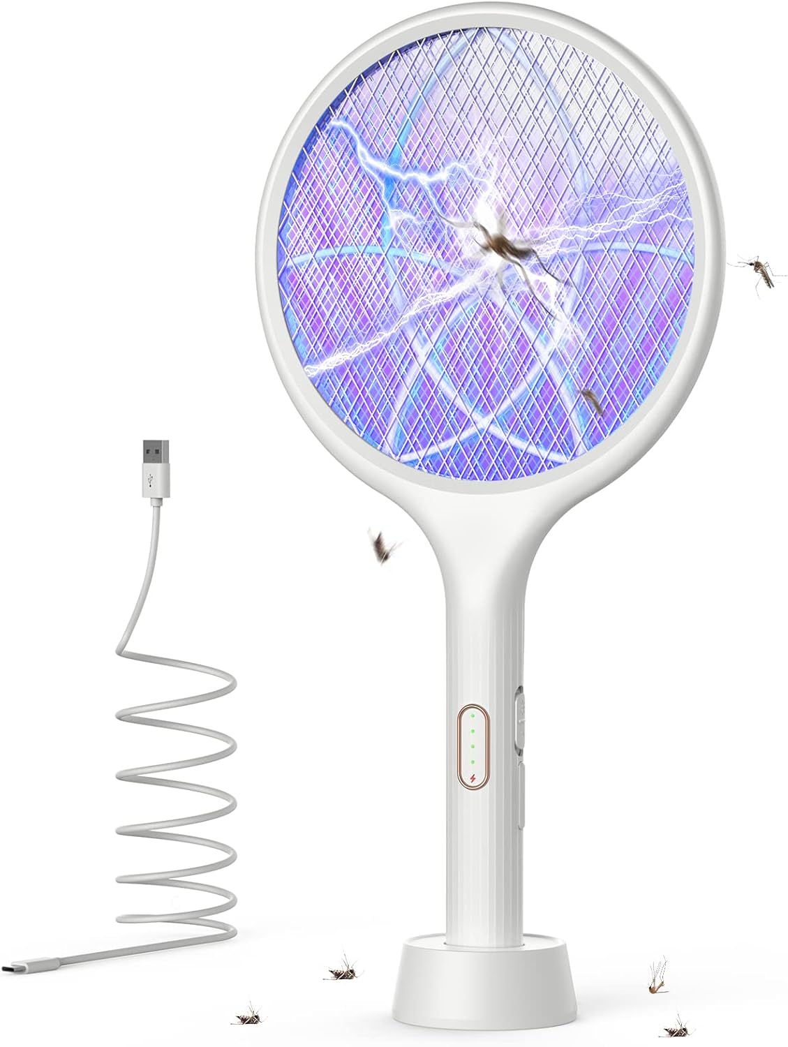 YISSVIC Electric Fly Swatter 4000V Bug Zapper Racket Dual Mode (1, White)