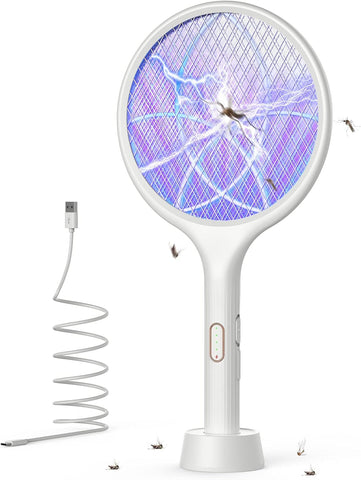 YISSVIC Electric Fly Swatter 4000V Bug Zapper Racket Dual Mode (1, White)