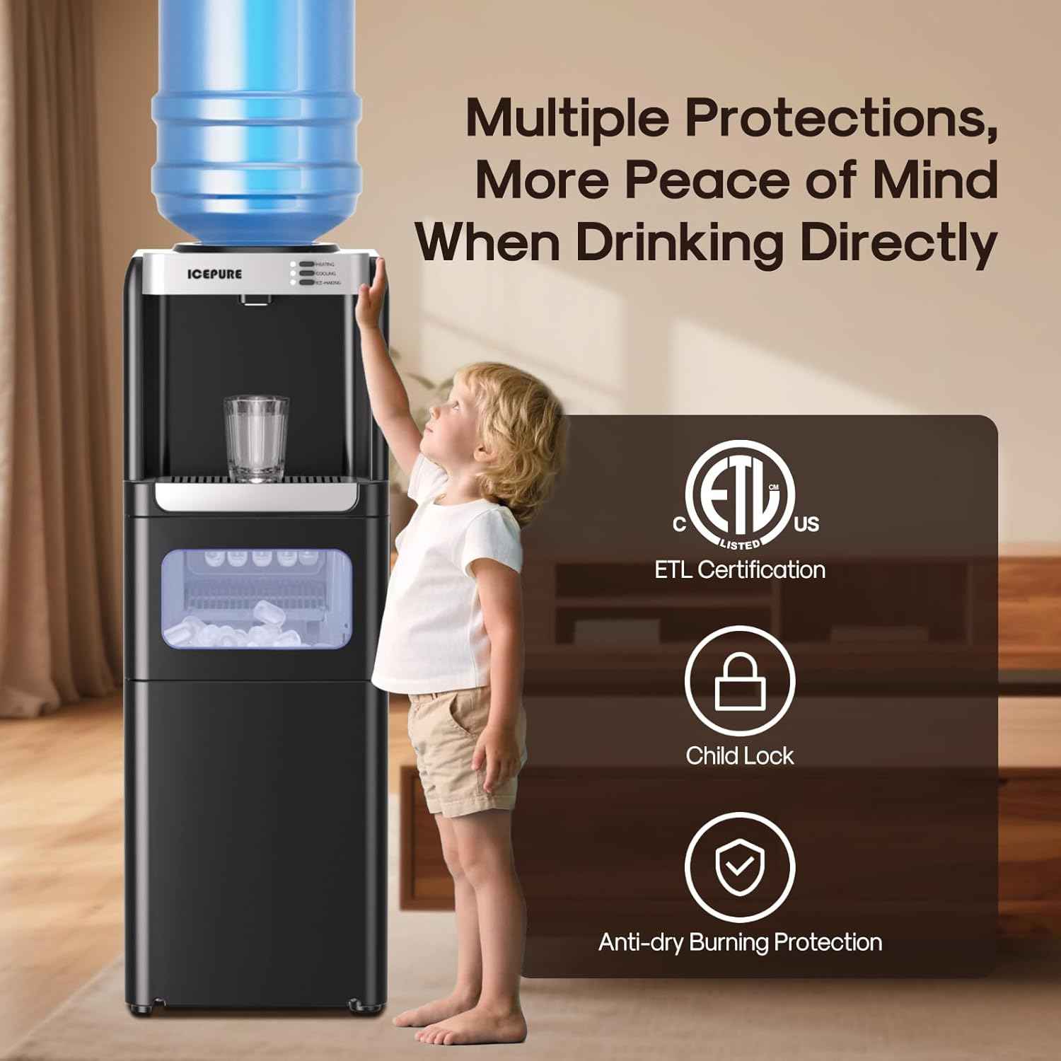 ICEPURE 3-in-1 Water Cooler with Ice Maker, Water Dispenser and Ice Machine