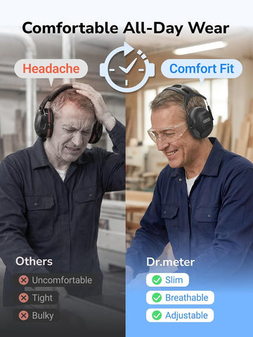 Dr.meter C06 Noise Cancelling Ear Muffs, 28NRR Ear Protection for Adults