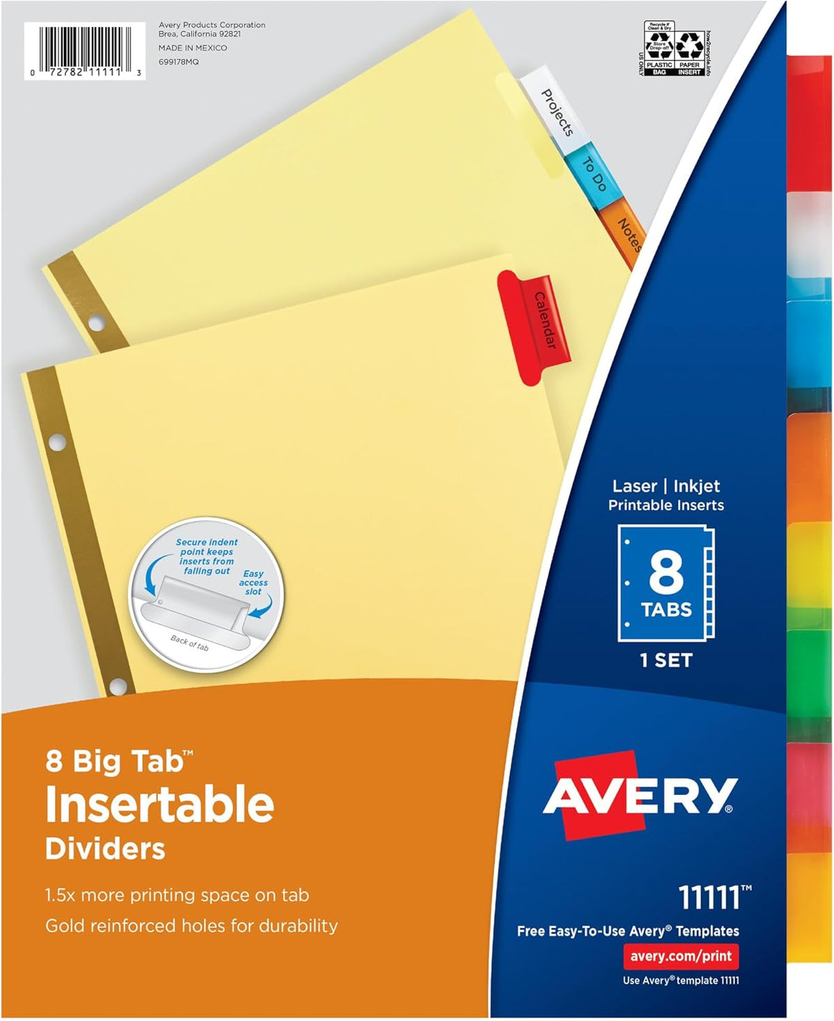 Avery® Big Tab Insertable Dividers, 8-Tab, Multicolor, 1 Set