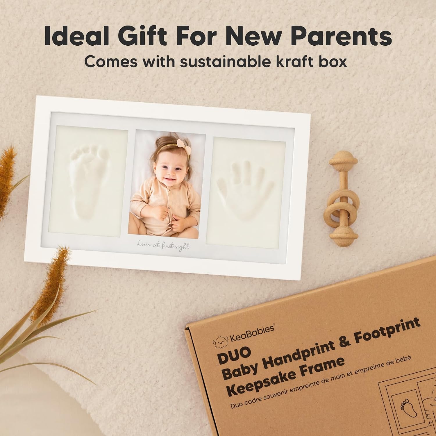 KeaBabies Baby Hand and Footprint Kit, Clay Keepsake Frame (Alpine White)
