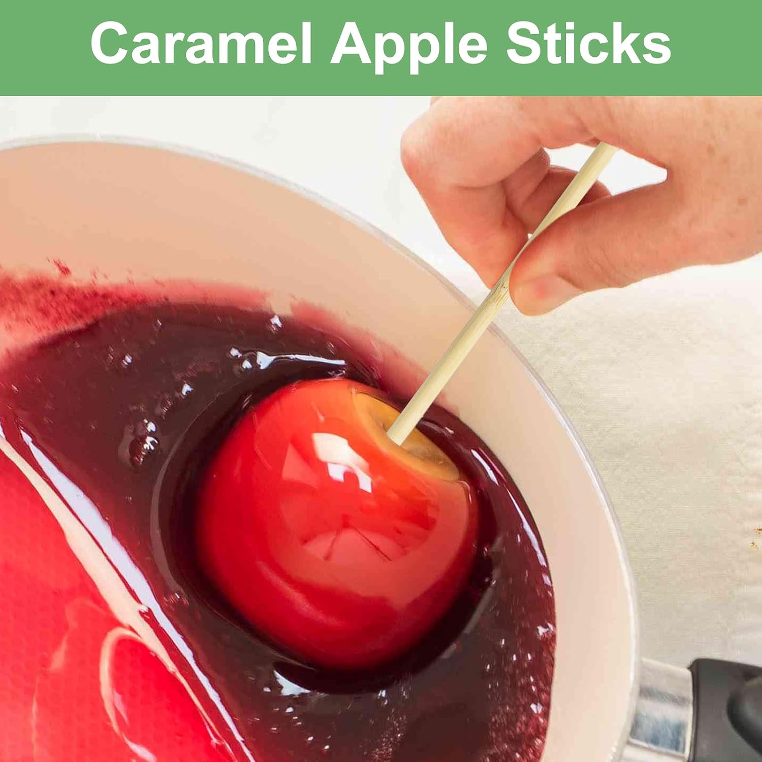 Bamboo Candy Apple Skewer Sticks Semi Pointed, 50 PCS Candy Lollipop Stick
