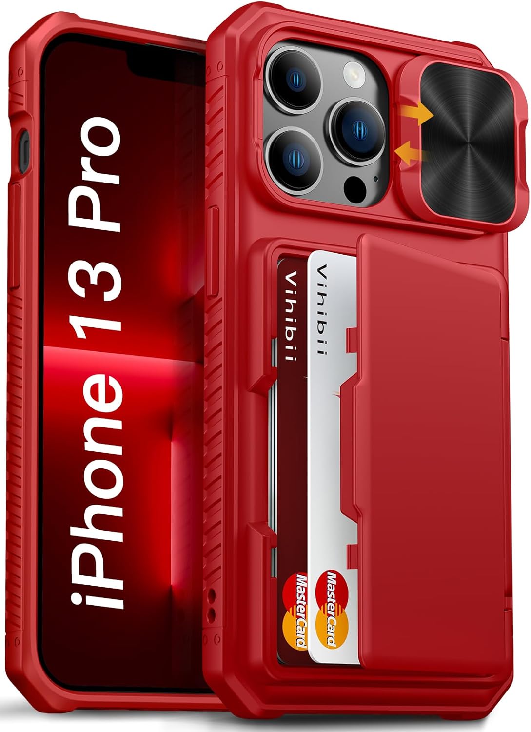 Vihibii for iPhone 13 Pro Case Wallet with Card Holder (4 Cards), 2021, Red