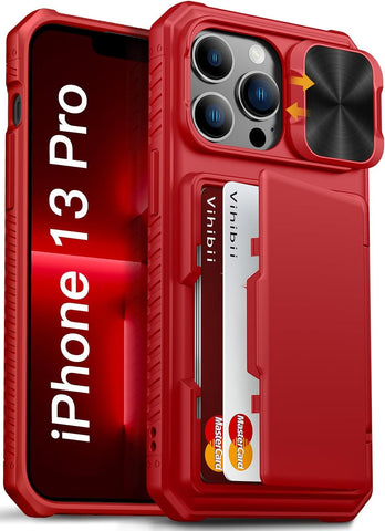 Vihibii for iPhone 13 Pro Case Wallet with Card Holder (4 Cards), 2021, Red