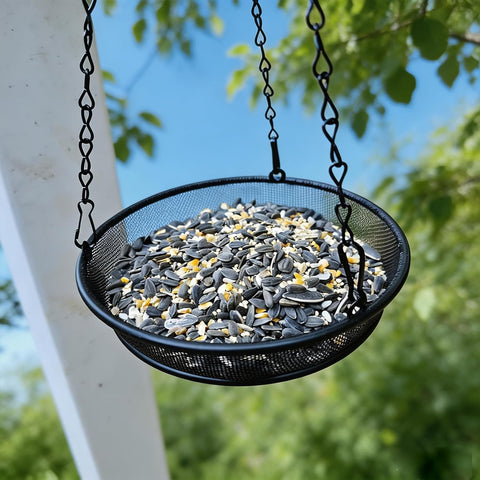 Bird Feeder, Hanging Bird Feeders for Outdoors Metal Mesh Birdfeeder Tray