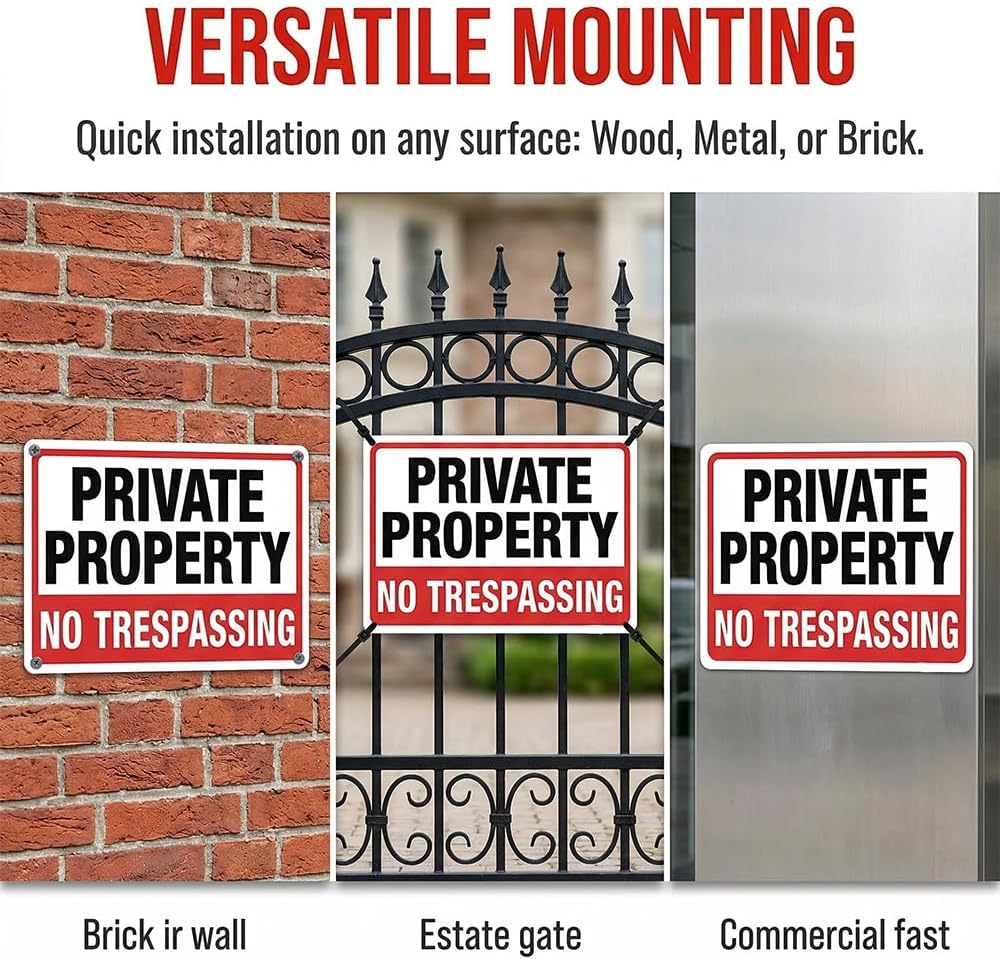 Private Property No Trespassing Signs, 2 Pack, 10 x 7 Inch Aluminum