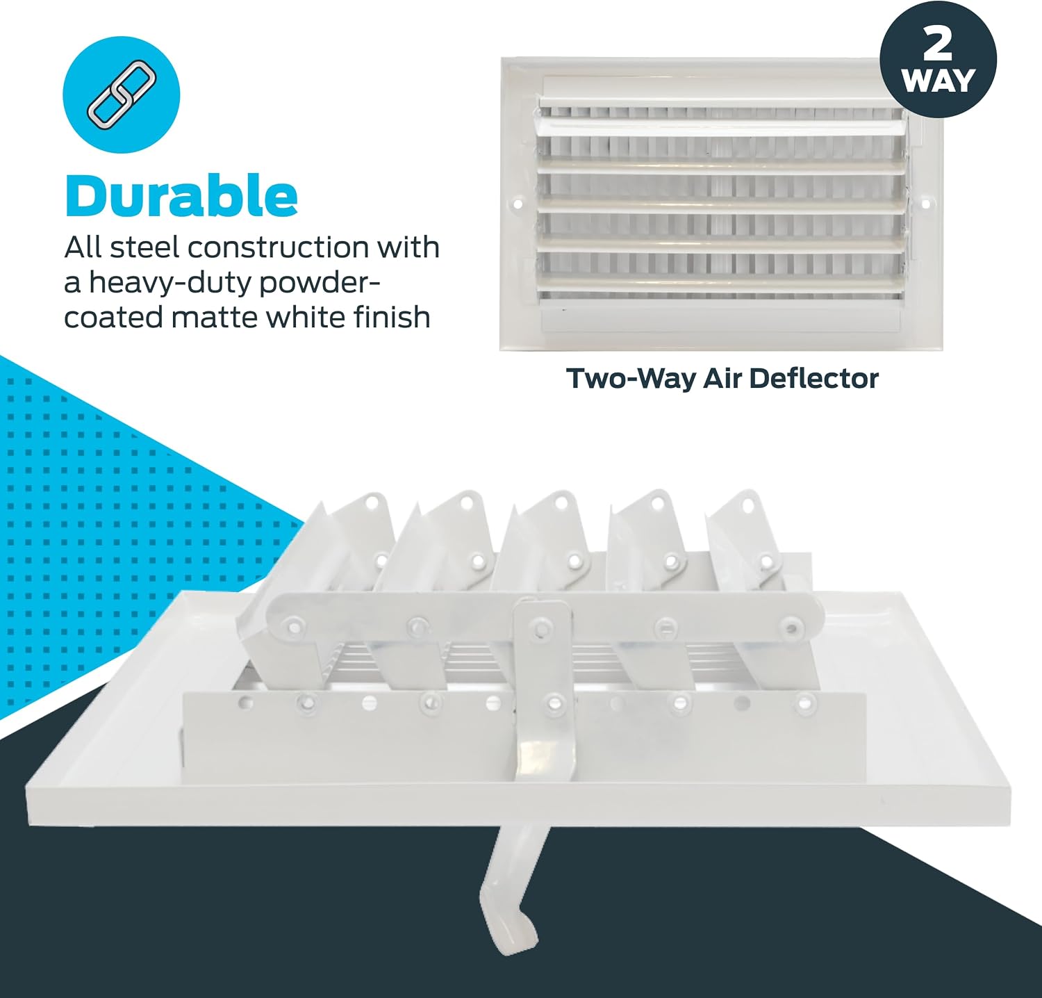 EZ-FLO 12 x 4 Inch (Duct Opening) Air Vent Cover for Wall or Ceiling, Two-Way Ventilation Register, Solid Steel HVAC Register Cover, White, 61611
