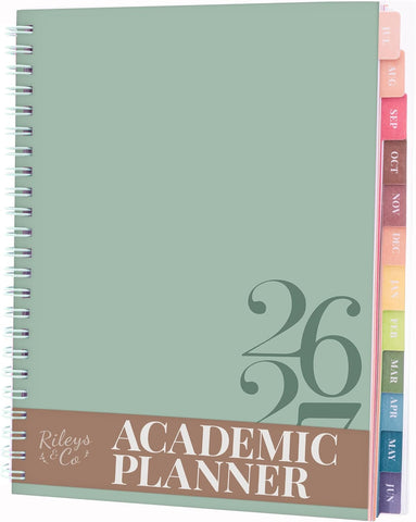 Rileys Academic Planner 2026-2027, Daily, Weekly & Monthly Planner, July 2026 - June 2027, Student Notes Pages, Twin-Wire Binding, Weekly Agenda for School & Work (8 x 6-Inches, Classic, Green)