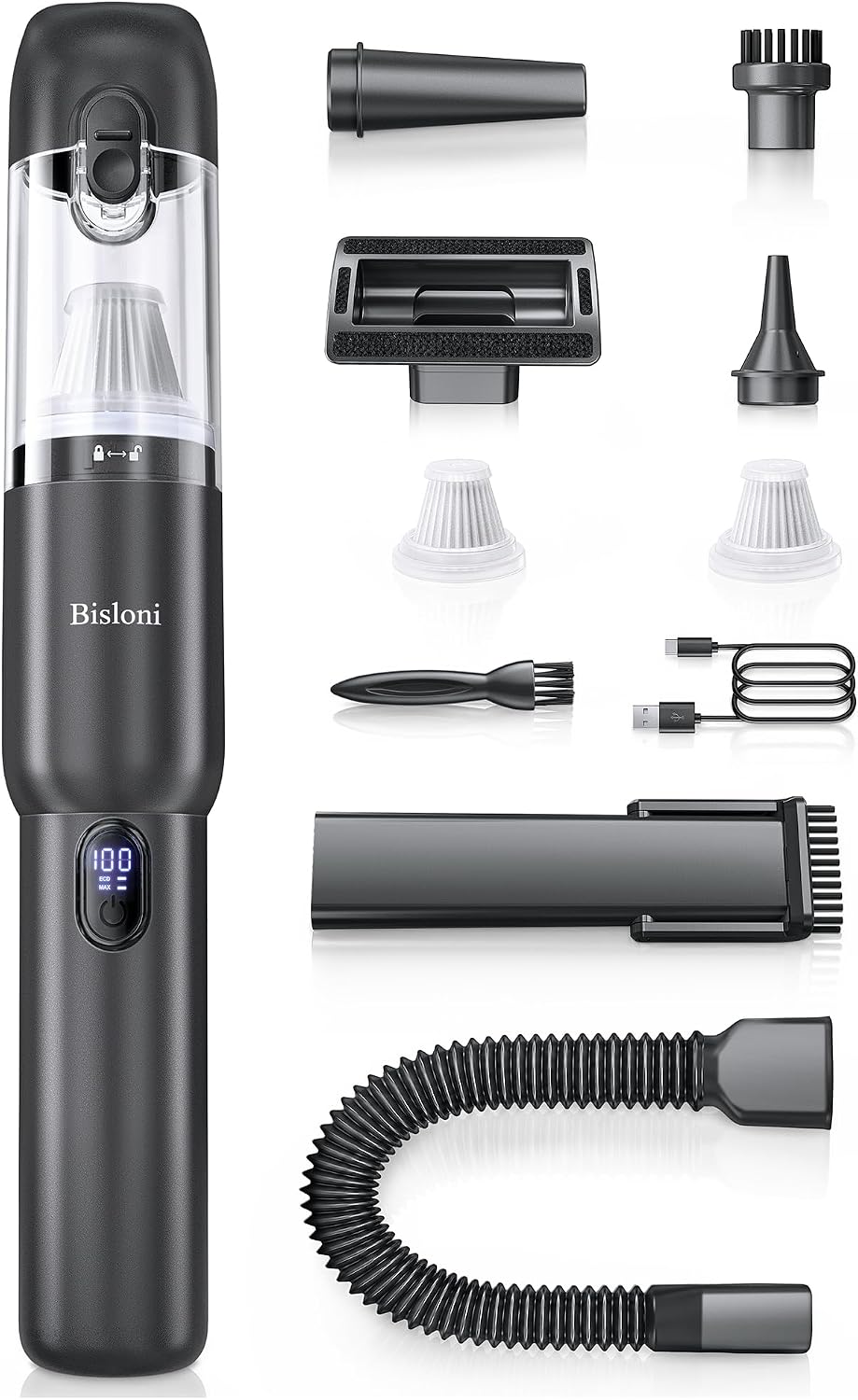 Car Vacuum 4-in-1 Small Handheld Vacuum w/ 20000Pa Suction, Cordless Hand Held Vacuum Rechargeable w/ Power Display, Portable Cordless Mini Car Vacuum with Led Light for Car Home Office Desk Keyboard