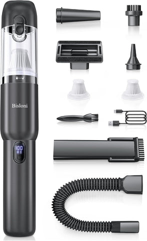 Car Vacuum 4-in-1 Small Handheld Vacuum w/ 20000Pa Suction, Cordless Hand Held Vacuum Rechargeable w/ Power Display, Portable Cordless Mini Car Vacuum with Led Light for Car Home Office Desk Keyboard