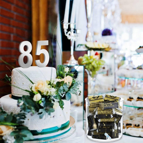 Tenare 90 Pcs 85th Birthday Candy Wrappers, Black and Gold Stickers