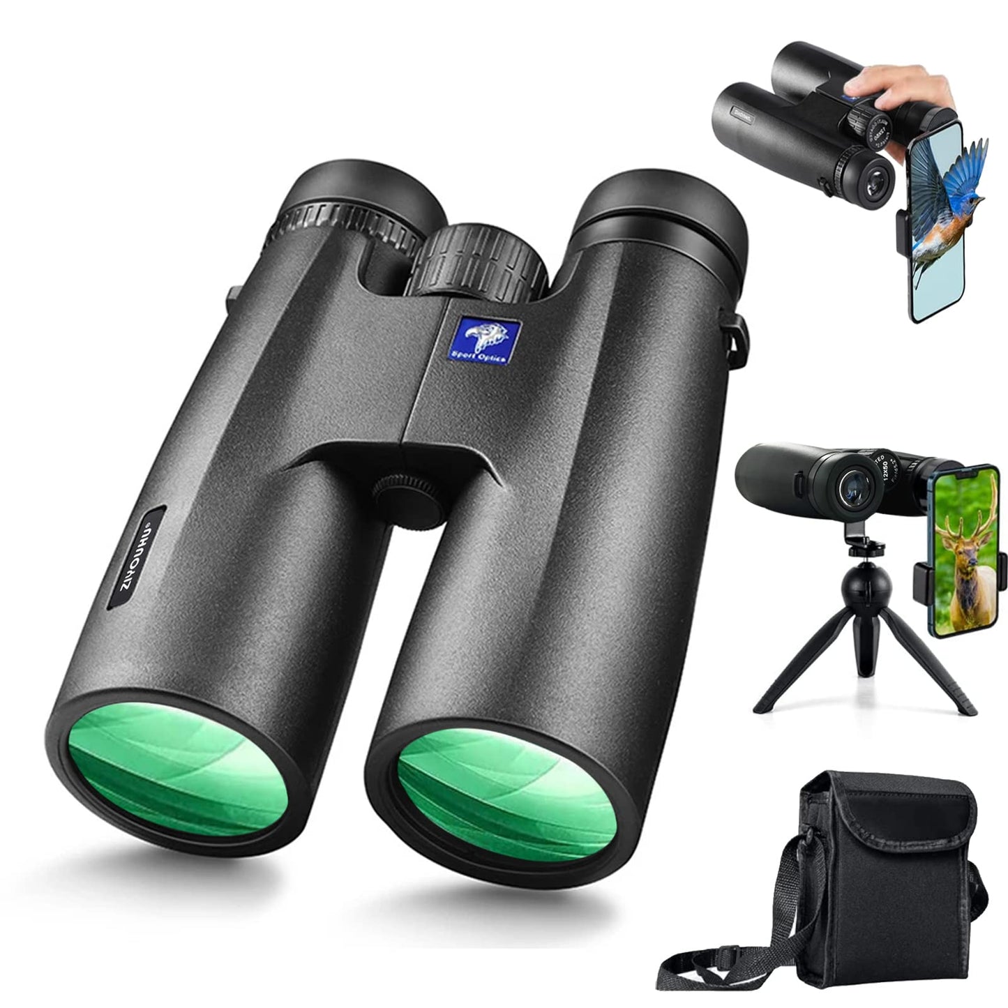 ZIYOUHU12x50 Binoculars for Adults and Kids,Compact Binoculars with Adapter and Foldable Tripod Large View Binoculars,BAK4 Prism & FMC Lens Waterproof Binoculars for Bird Watching Hunting