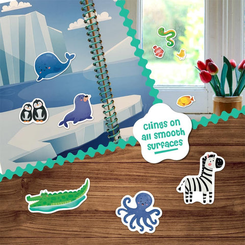 Stick4Ever Jelly Sticker Book® - for Kids - Waterproof, Easy to Clean Reusable Sticker Book for Toddlers- Reusable Road Trip Activities for Kids - Stocking Stuffers for Toddlers (Animals)