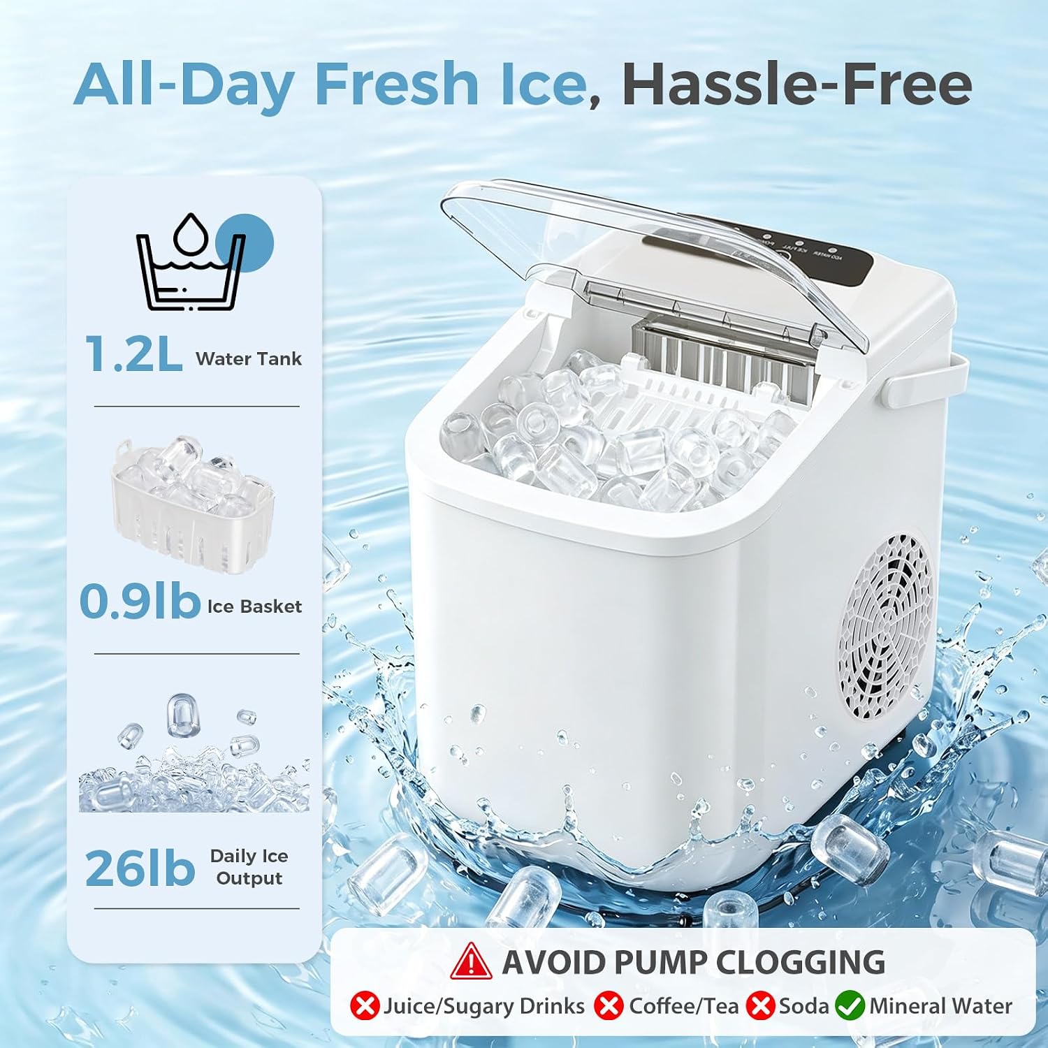 Countertop Ice Maker, Portable Ice Machine with Carry Handle