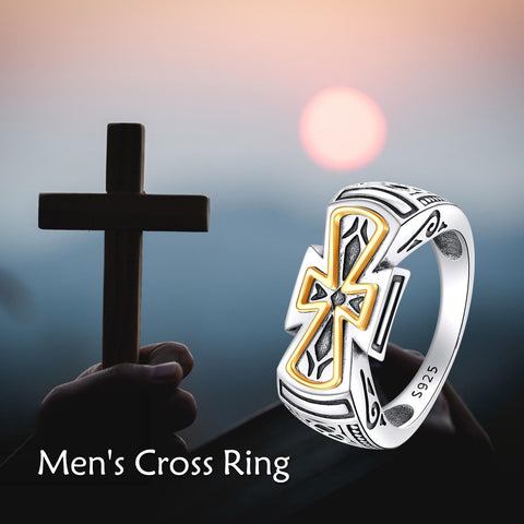 Cross Ring for Men 925 Sterling Silver Celtic Knot Vintage Ring Size 9 Christian Fashion Jewelry Gift for Boyfriend