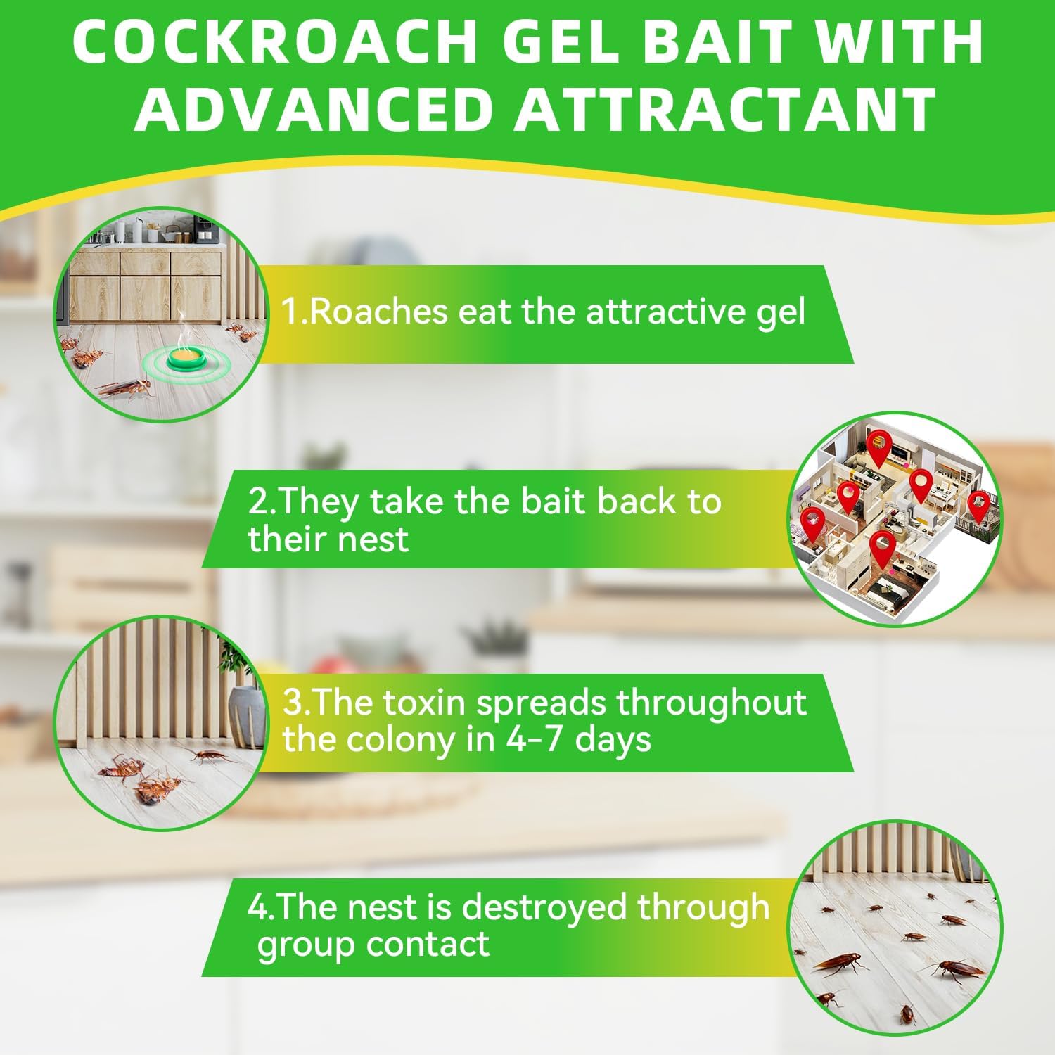Cockroach Gel Bait Traps 24 Pack, Cockroach Repellent Indoor Home, Roach Deterrent, Pet Safe Roach Repeller Outdoor, Keep Roaches Away, Get Rid of Roaches for House