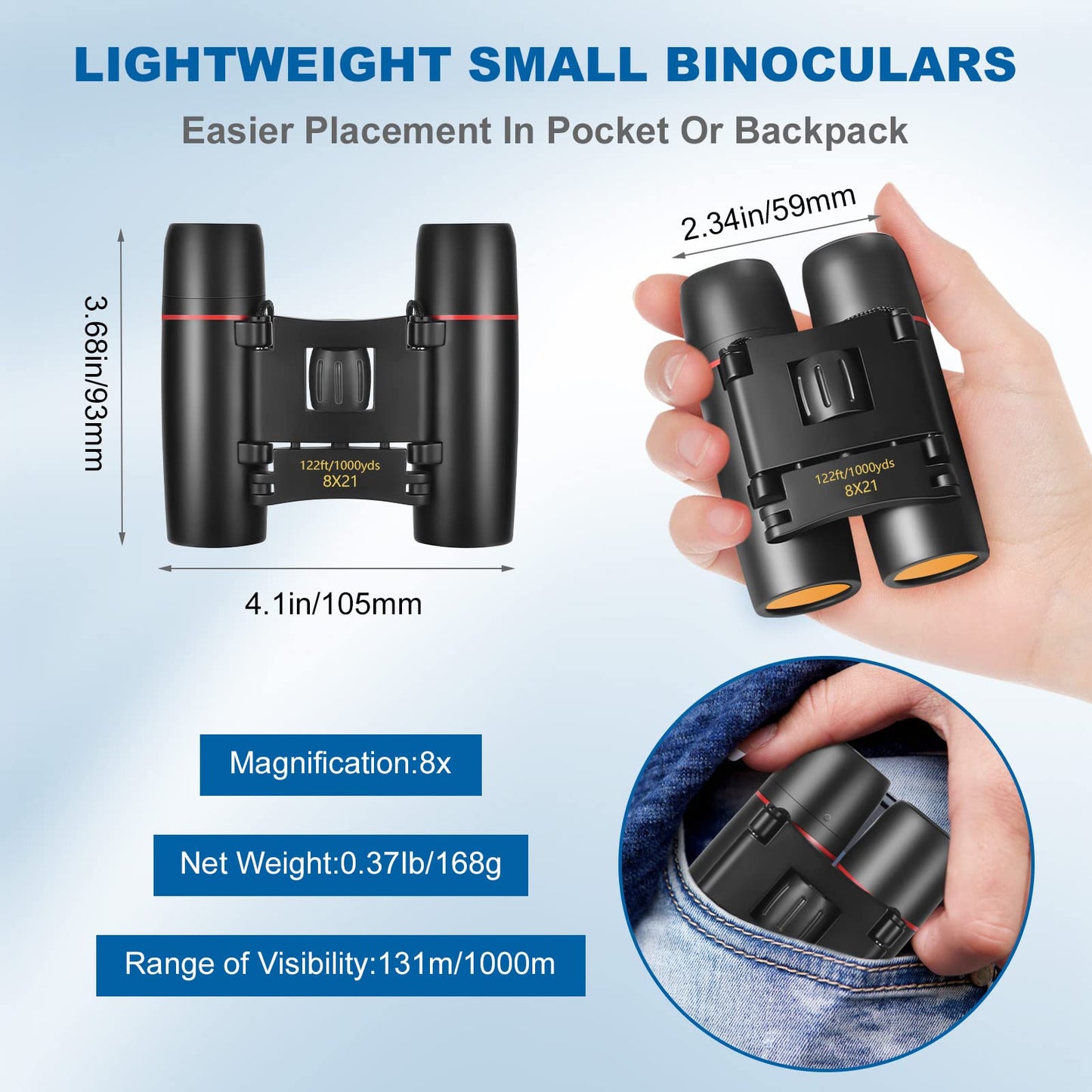 AHFLRITO Compact Binoculars, Lightweight Foldable Small Binoculars for Adults, Portable Waterproof Mini Binocular for Kids Bird Watching, Traveling, Theater, Opera, Concert, Hiking, Sightseeing