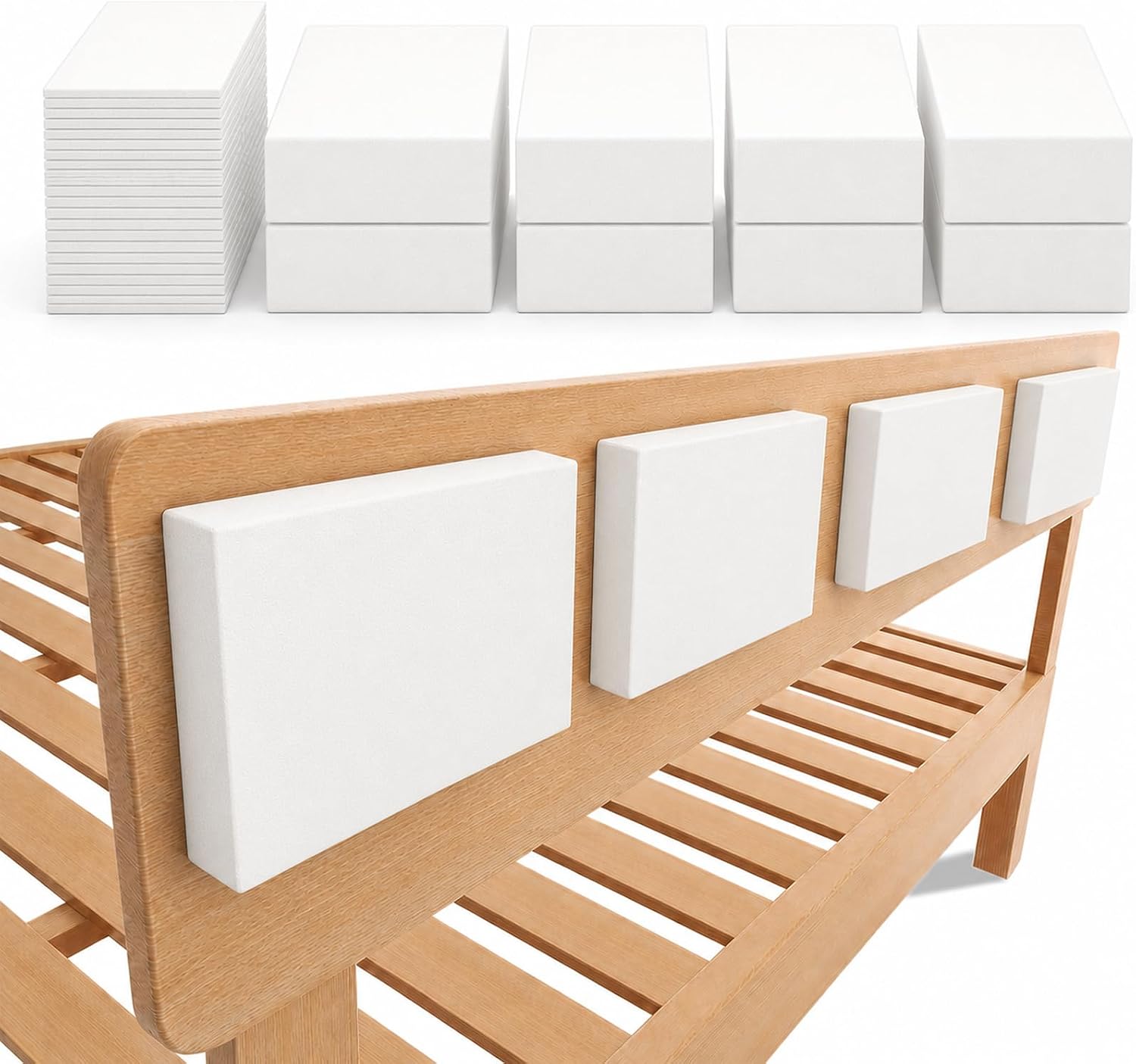 LveSunny 24Pcs Extra Large Headboard Stoppers for Wall, 4 x 2 Inch EVA Foam Furniture Wall Protectors, 8Pcs 1 Inch Thick + 16Pcs 0.2 Inch Thick Bed Frame Noise Stoppers, Couch Wall Spacers, White