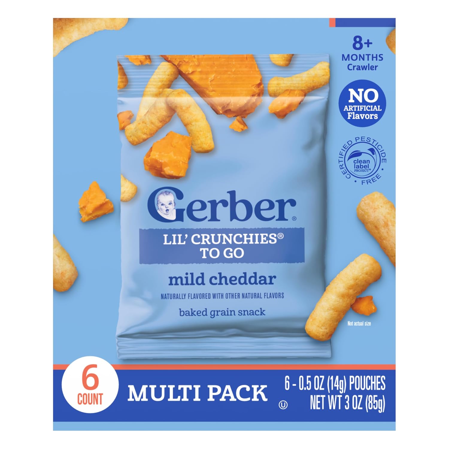 Gerber Crunchies To Go Mild Cheddar Snack, 0.5 Oz, 6 Pack