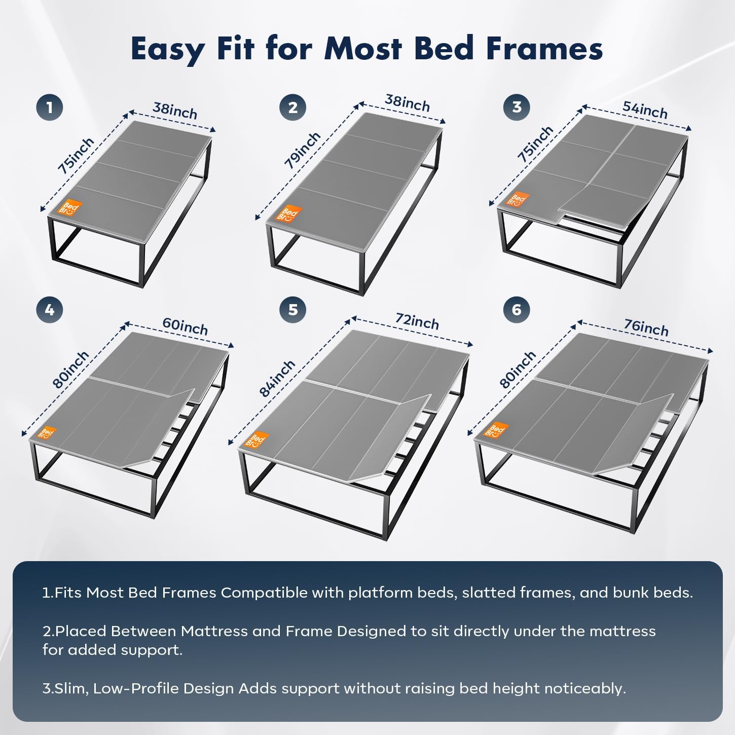 BedBro Twin Bunkie Board 10mm (38" x 75") – Grey Under Mattress Support, Anti-Sag & Noise-Free, Breathable Low Profile Bed Board for Metal Frame, Slatted Beds &Platform