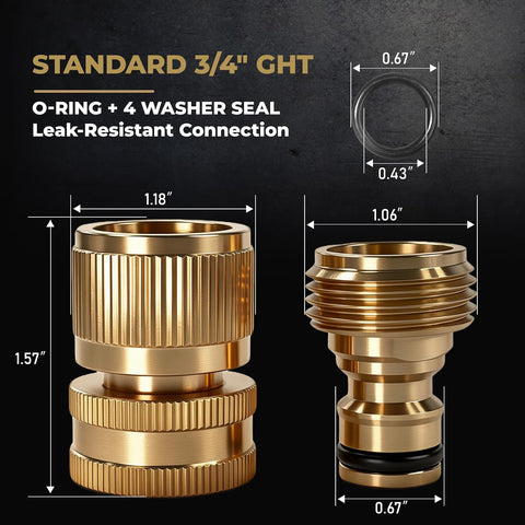 HQMPC Garden Hose Quick Connect Solid Brass Quick Connector Garden Hose Fitting Water Hose Connectors Garden Hose Disconnect 3/4 inch GHT (2Sets) (2Female+2Male)