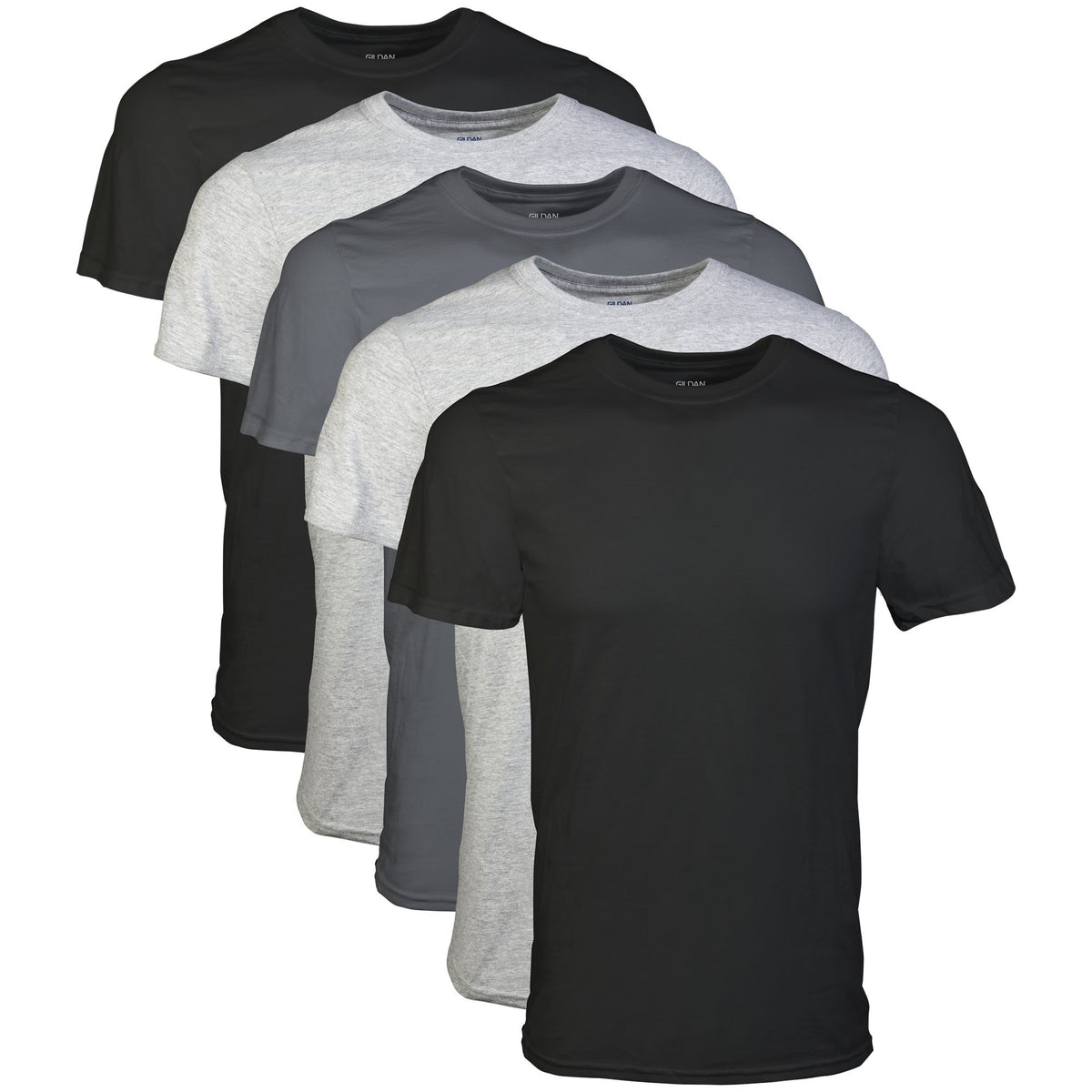 Gildan Men's Crew T-Shirts, Multipack, Style G1100, Black/Sport Grey/Charcoal (5-Pack), Small