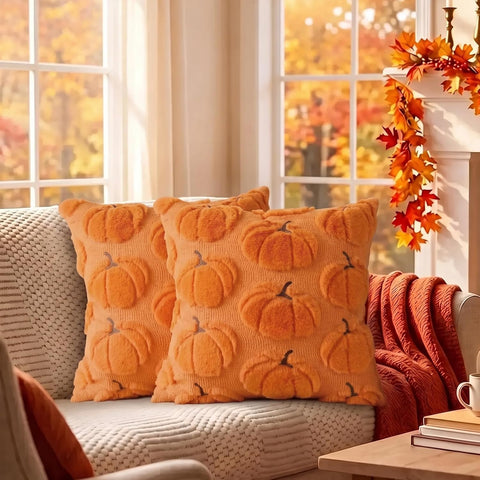 Fall Pillow Covers Pumpkin Fall Decor 18x18 Set of 2 Orange