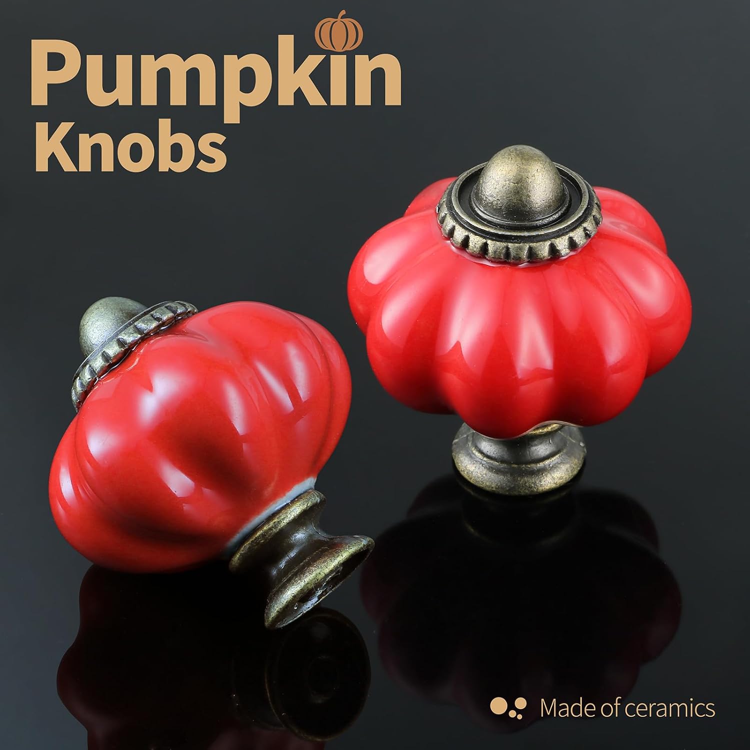 12pcs Ceramic Pumpkin Knobs - Red