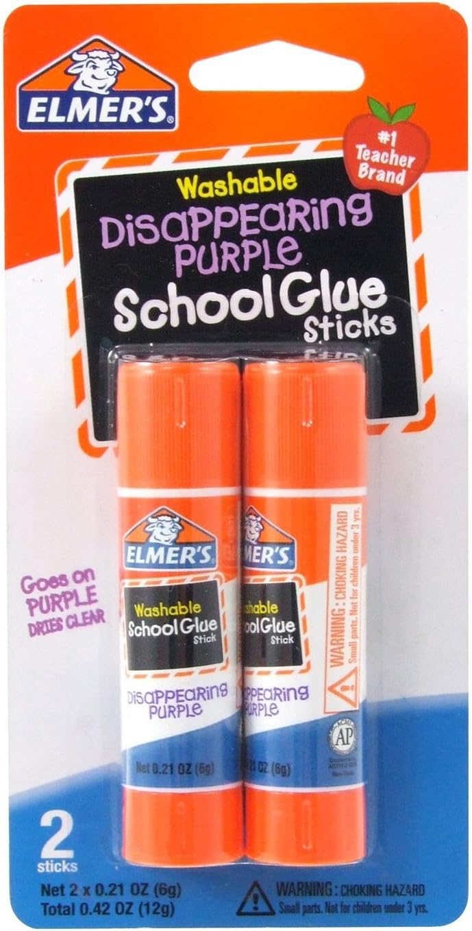 Elmer's bundle Washable Liquid School Glue, White, Dries Clear, 4 fl oz Plus Disappearing Purple Elmer's School Glue Stick, 7g, 2pk