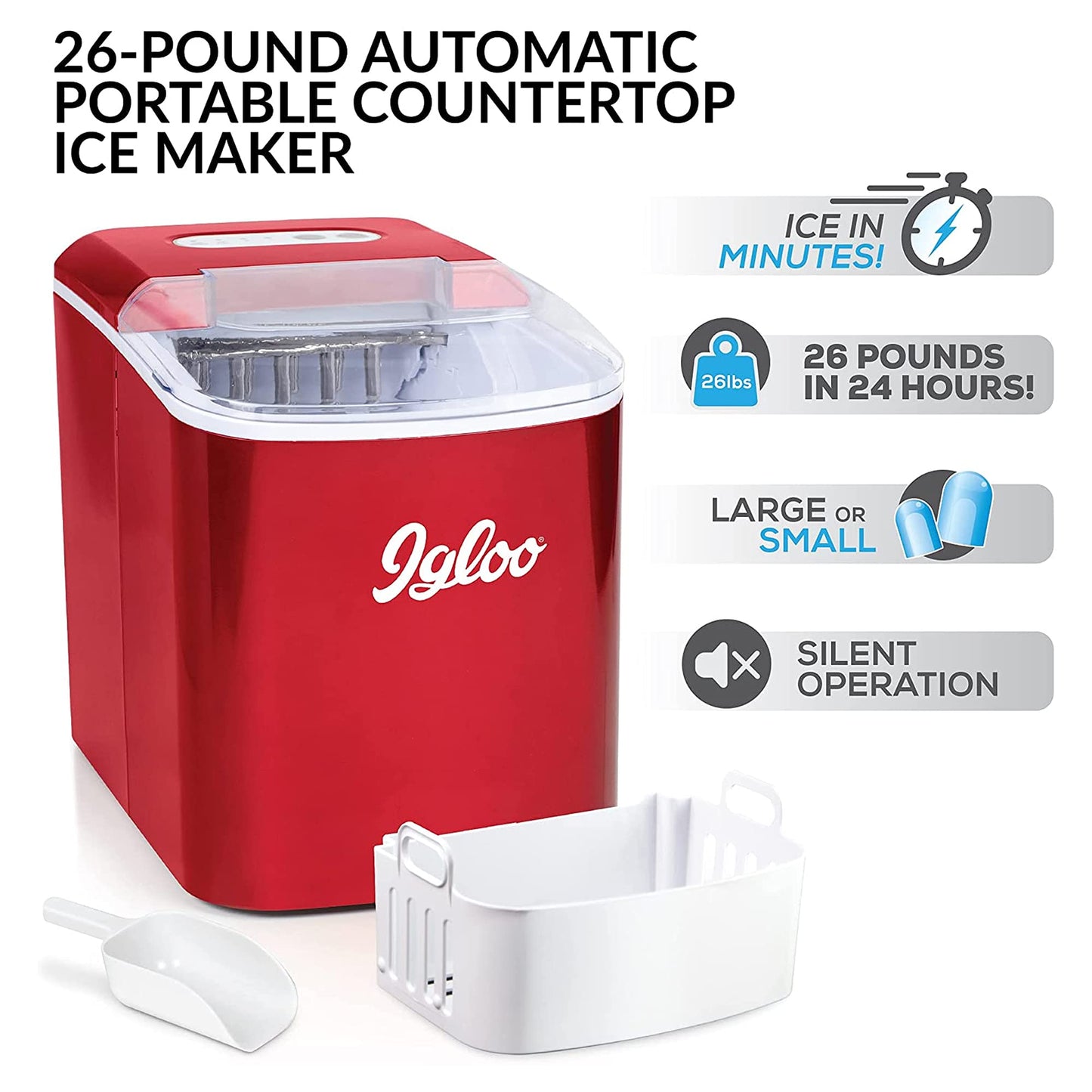 Igloo 26-lb Automatic Electric Countertop Ice Maker - 9 Cubes in 7 Mins, With Scoop and Basket