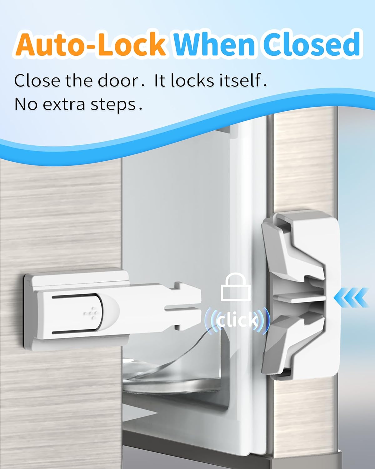 Yunkey Child Safety Fridge Lock, Auto-Lock, White, 2-Pack