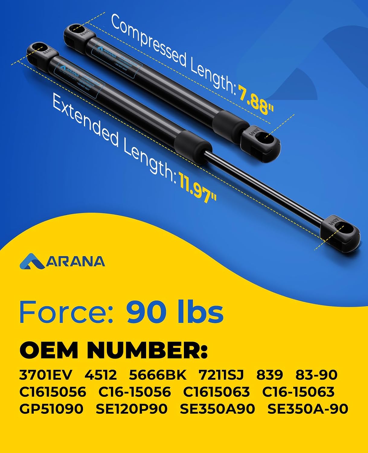 ARANA AC8390 C16-15056 12 inch 90lb Gas Struts for RV Cargo Door, 2Pcs