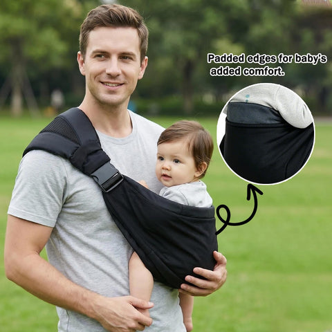 Baby Sling Carrier, Ergonomic M-Leg Soft Cotton Fit with Wide Padded Straps