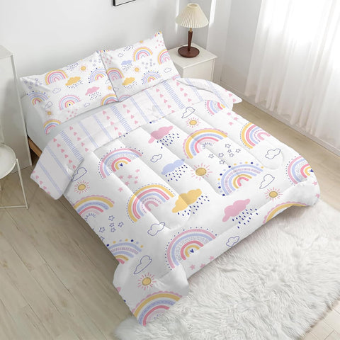White Rainbow Comforter Twin XL/Twin Duvet Insert, Lightweight Stars Bedding Comforters for All Season, Soft Clouds Cute Bedding Set - 1 Reversible Twin Comforter + 2 Pillowcases