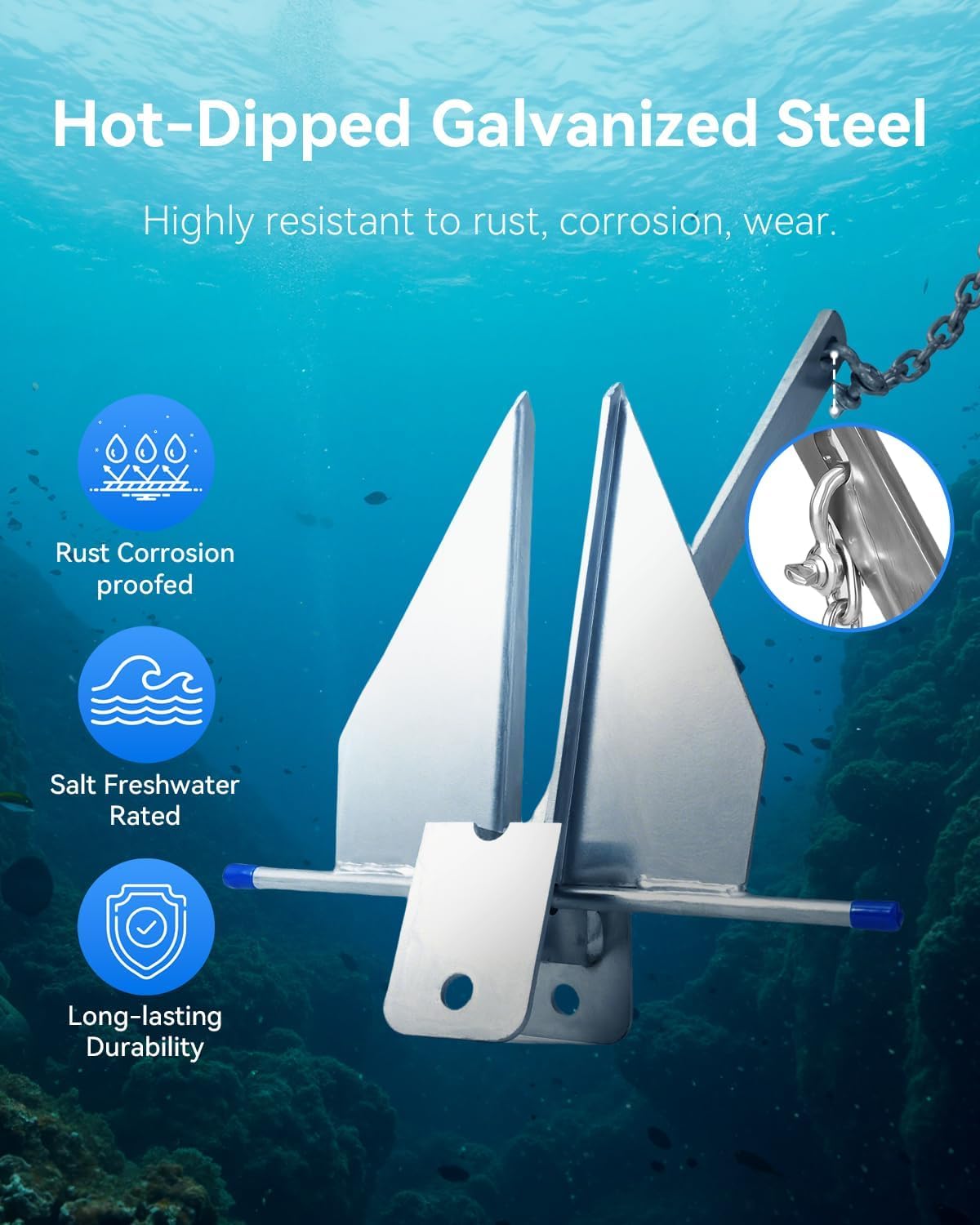JY PERFORMANCE 5/8/10/13 lb Boat Anchor Kit with Chain, Rope and Shackles