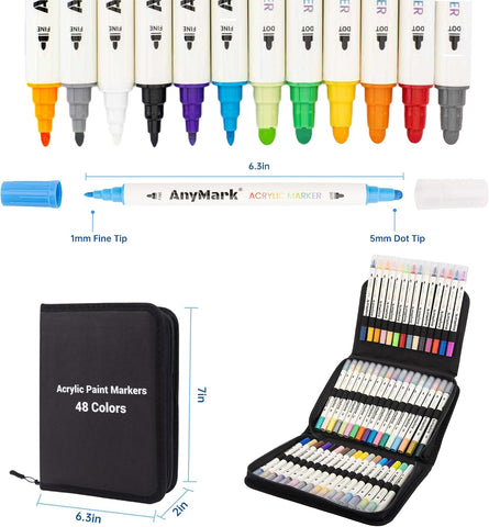 AnyMark 48 Colors Acrylic Paint Markers Dot & Fine Paint Pens