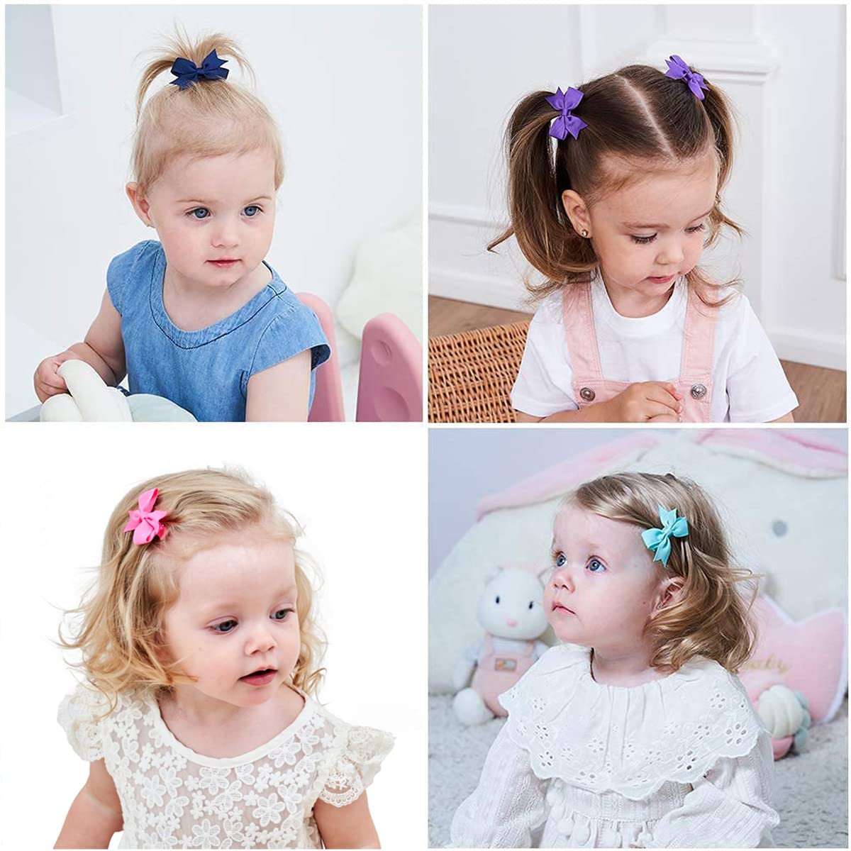 ALinmo Hair Clips for Girls 100PCS - 2" Fully Lined Tiny Bows, Alligator Clips for Infants and Toddlers in Pairs